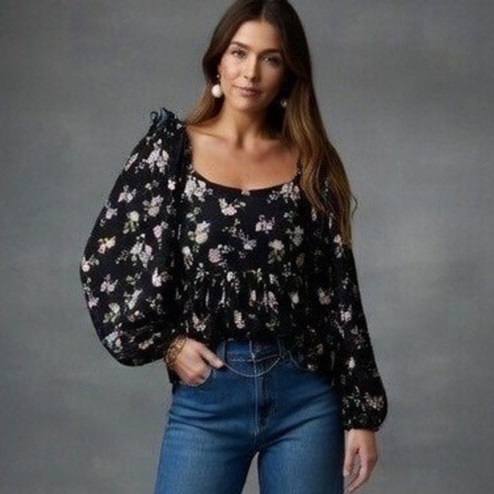 SMITH & QUINN Ophelia Floral Square Neck Peplum Long Sleeve Blouse Top Small